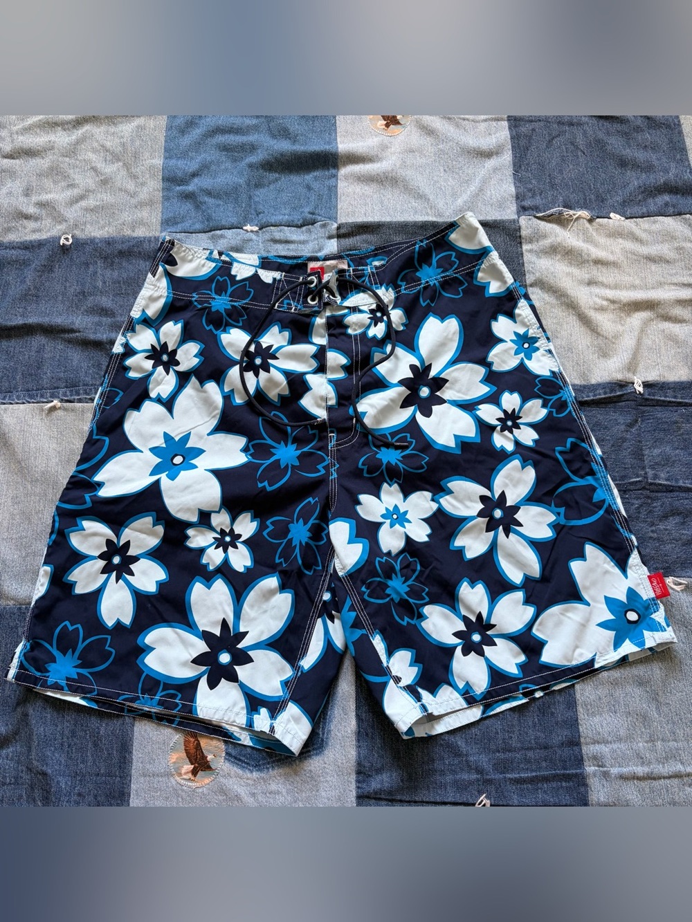 vtg y2k mossimo board shorts baggy blue floral tropical swim trunks 33 waist